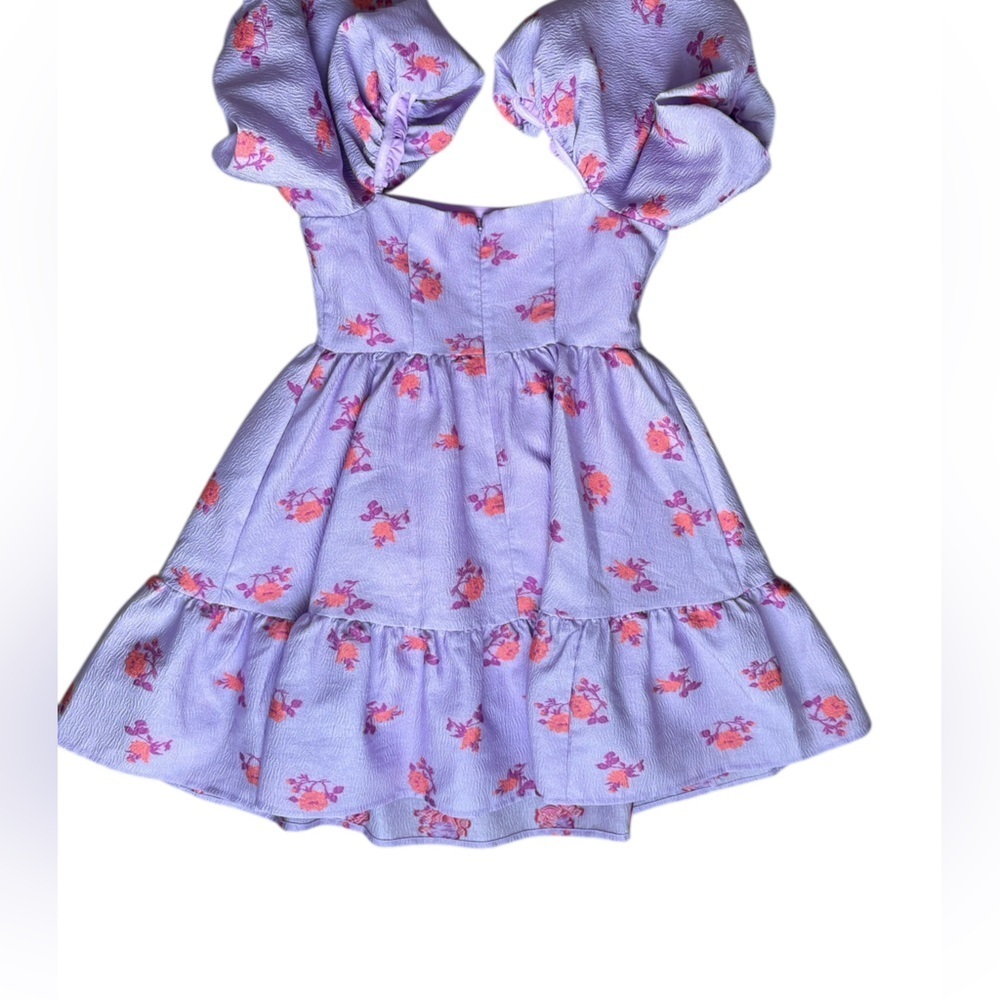 CHELSEA28 Brocade Puff Sleeve Babydoll Dress In Purple size xsmall. - Picture 5 of 11
